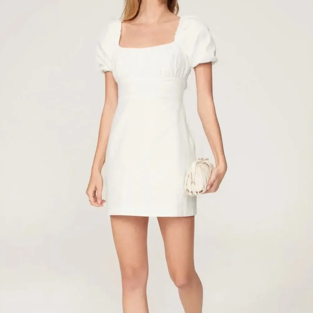 Louna Women’s Tie Back Puff Sleeve Cotton Mini Dress XS White Bachelorette